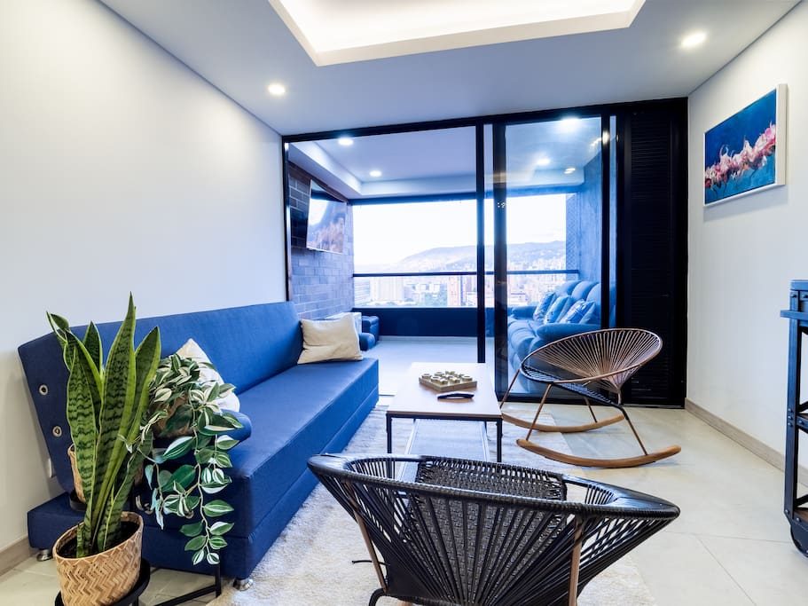 Living room with city view